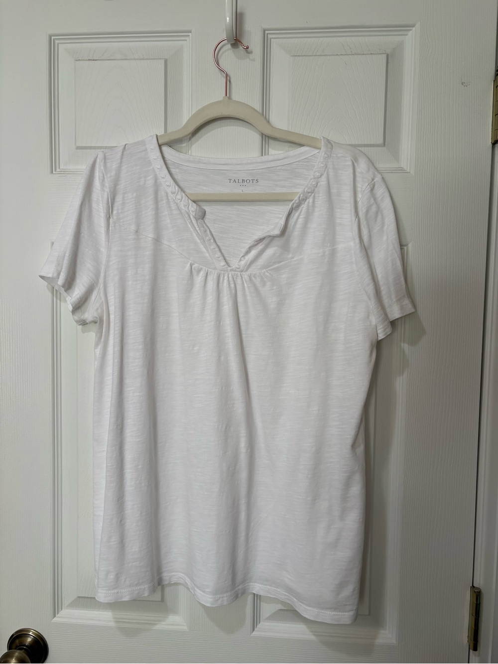 Talbots White Short-Sleeve Split V-Neck Tee